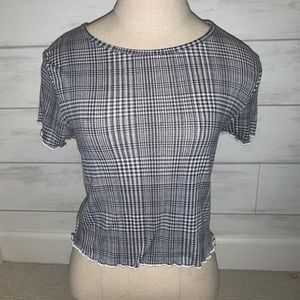Lettuce Edge Ribbed Plaid Crop Top